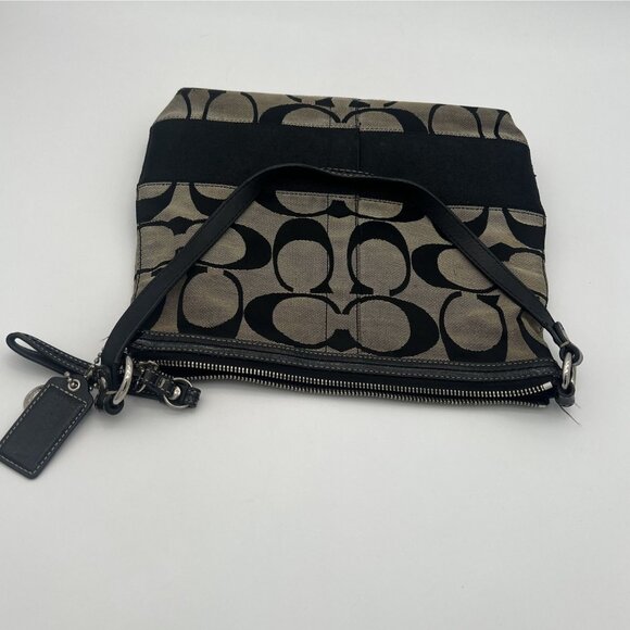 Coach Black & Tan Signature C Jacquard Fabric Shoulder Bag With Leather Trim - Picture 3 of 5